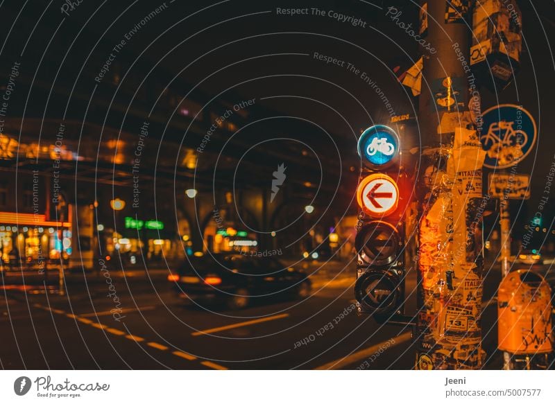 Bicycle traffic light with red arrow Traffic light Arrow Left Turn off Street Pictogram Cycling Driving Transport Town Berlin Traffic infrastructure