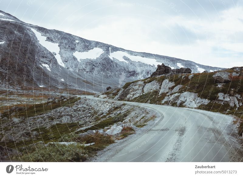 Old road through Strynefjell, mountains and rocks, in Norway Street off Driving High plain Rock Curve Landscape Nature Deserted wasteland Empty Sparse