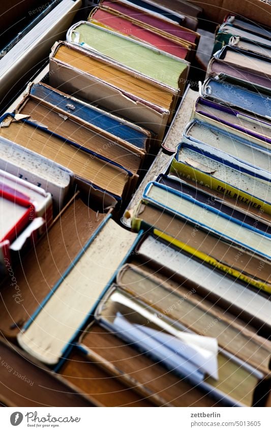 Old books Ancient archive Fiction outskirts of Berlin Library Book pile of books Flea market object Hall can Storage Warehouse Reading Reading matter Literature