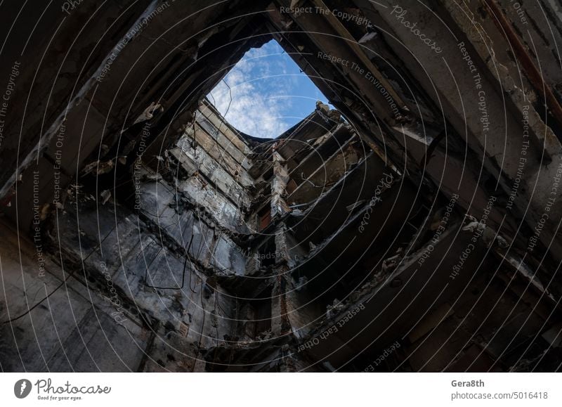 inside a destroyed house with floors fallen from an aerial bomb Donetsk Kherson Lugansk Mariupol Russia Ukraine abandon abandoned attack blown up bombardment