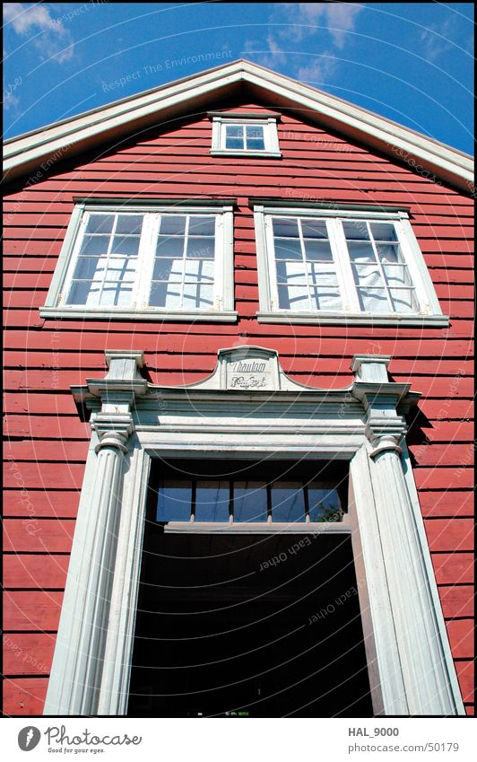 House House Popaus House (Residential Structure) Wood Historic Building Facade Window Clouds Red White Black Scandinavia Norway Oslo Sky Door Blue Old