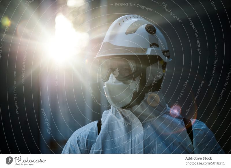 Portrait of a firefighter ready for disinfecting the walls of a building fireman covid19 people person gas virus training pandemic protection activity industry