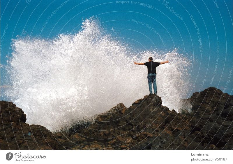 Get me wet! Ocean Lake Atlantic Ocean Coast White crest Surf Beach Canaries La Palma Spain Wet Vacation & Travel Summer Doused Waves Break water Splash of water