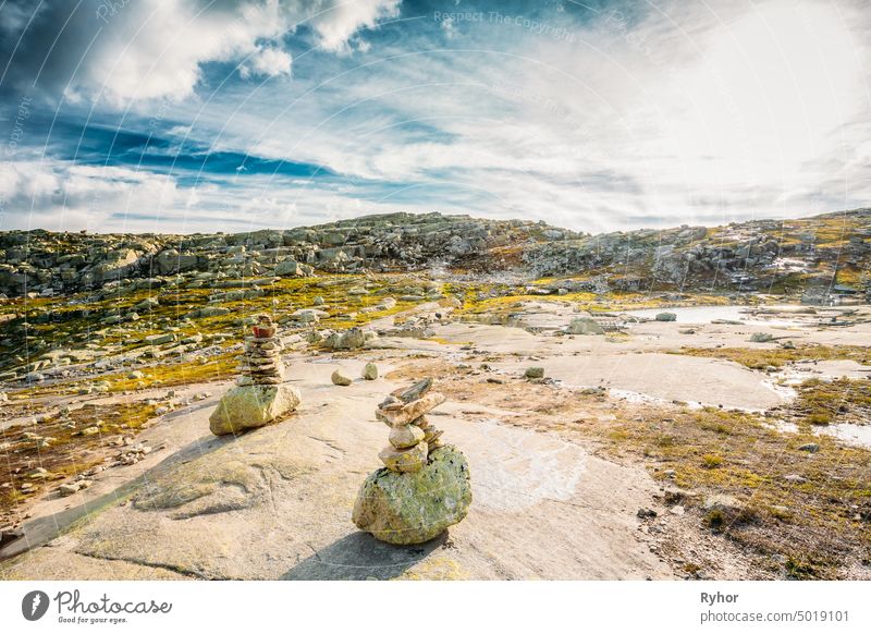 Mountains Landscape With Blue Sky In Norway. Travel In Scandinavia. journey nobody over view mountain travel trekking valley scenic sunny tourism scandinavia