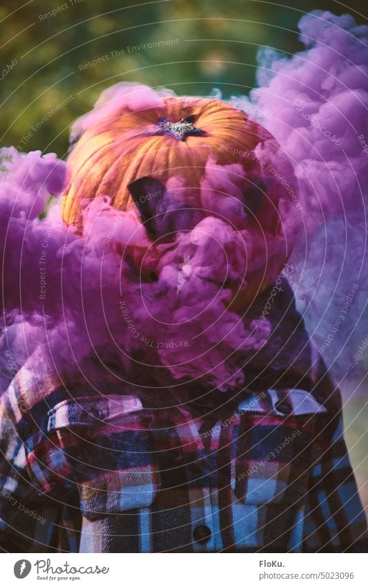 Fogged person with Halloween mask Hallowe'en Pumpkin Eerie scary spooky Spooky Creepy Fear Autumn Night Orange Dark Decoration Mysterious Ghosts & Spectres