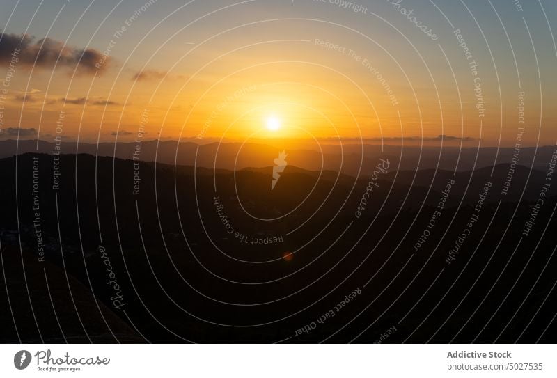 Amazing sunset sky over mountain ridge landscape nature highland range silhouette breathtaking scenery evening scenic sunlight tibidabo collserola barcelona