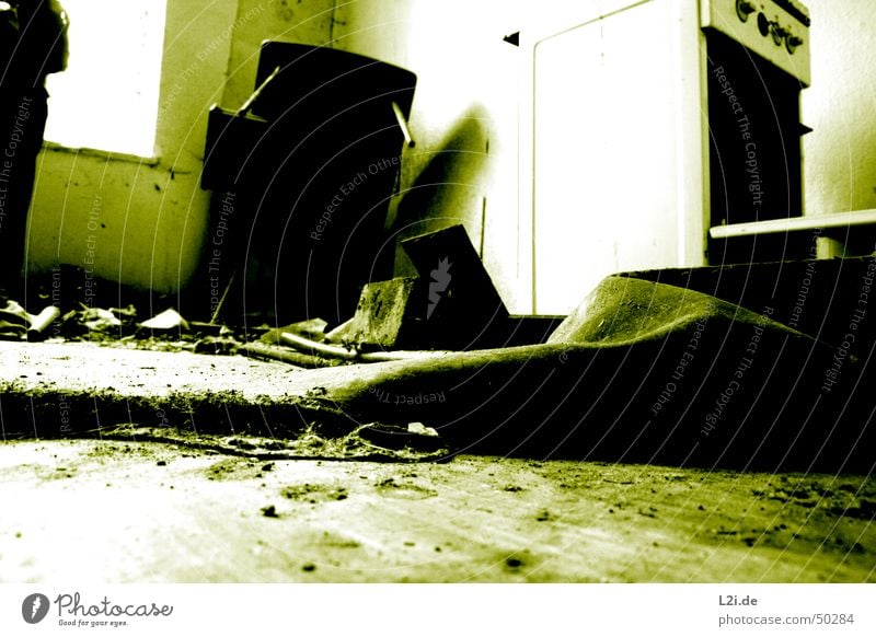 Green Room VI Black White Light Window Dark Creepy Wall (building) House (Residential Structure) Floor covering Kitchen Stove & Oven Table Carton Destruction