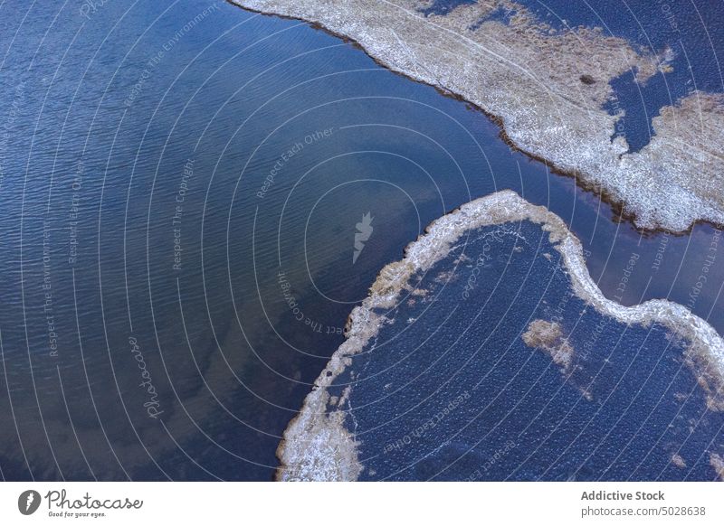 Aerial breathtaking view if river estuary in nature valley wetland countryside landscape water scenic terrain iceland season surface stream flow picturesque