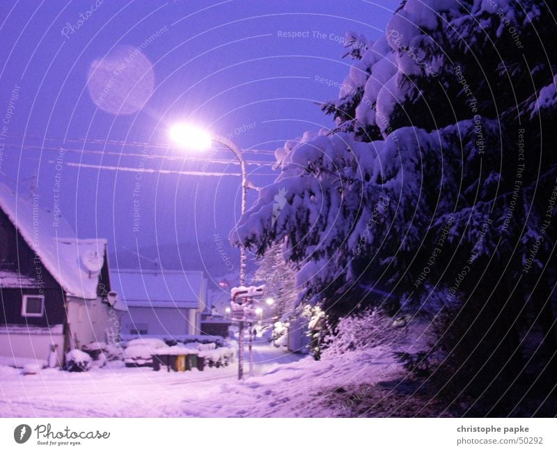 Heavily snowed road at night Winter Snow Winter vacation House (Residential Structure) Bad weather Tree Siegerland Village Small Town Detached house