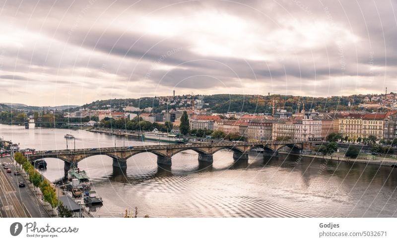 City view Prague, bridge over Vltava river leads to Holesovice district Architecture Europe City trip Vacation & Travel Bridge Tourism Exterior shot Building