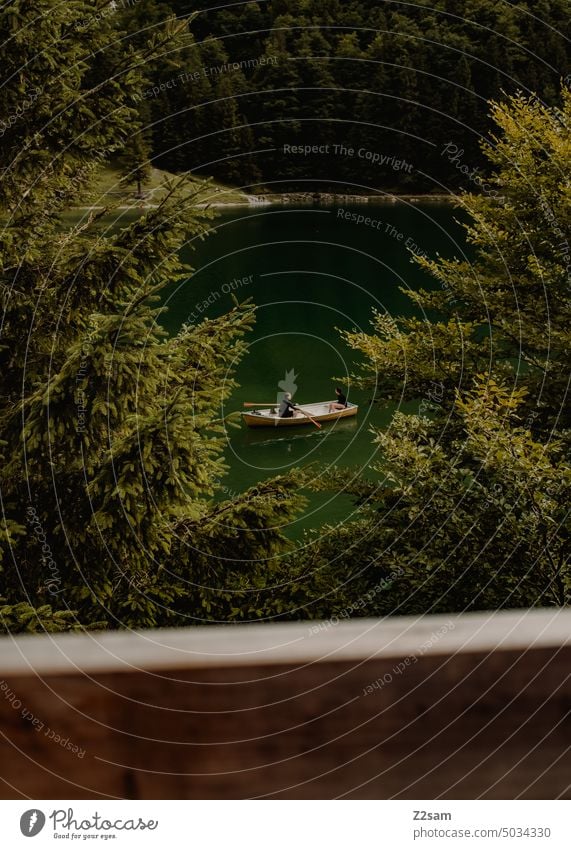 Rowing boat at lake Alpstein | Appenzellerland hüttntour Switzerland Hiking Mountain Vacation & Travel Landscape Environment reflection Nature Water