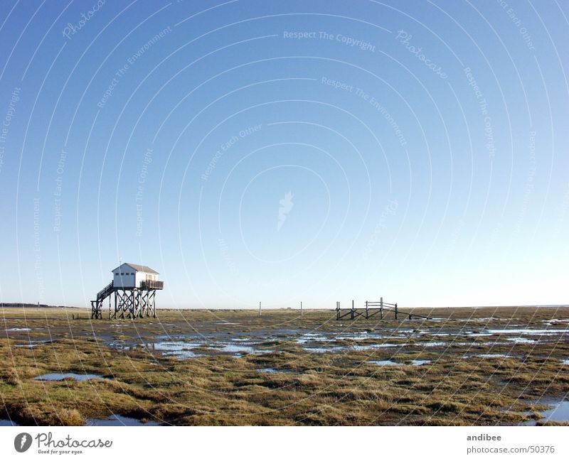 lonely in StPeterOrding Cold Wet November Loneliness Deserted Beautiful weather 2005 North Sea lonely toilet house Blue Sky Calm