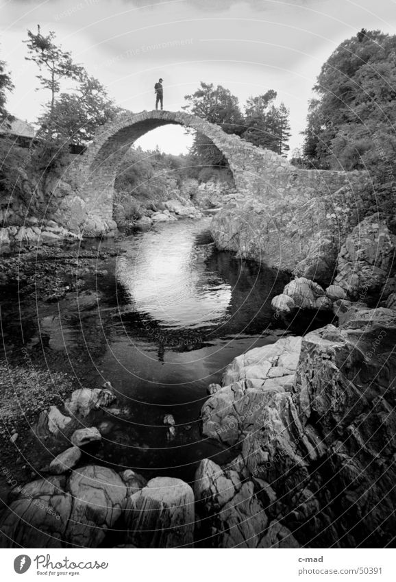 Bridge at Pitlochry Scotland Black White Summer Water Stone Landscape Sky Human being River