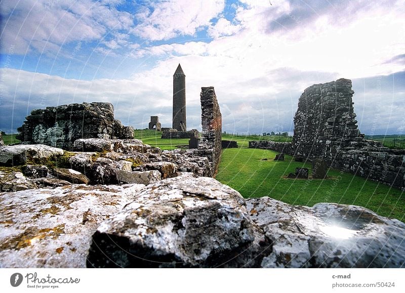 Monastery ruin on Derwenish Island Northern Ireland Manmade structures Ruin Wall (barrier) Clouds Summer Back-light Green Castle Construction site