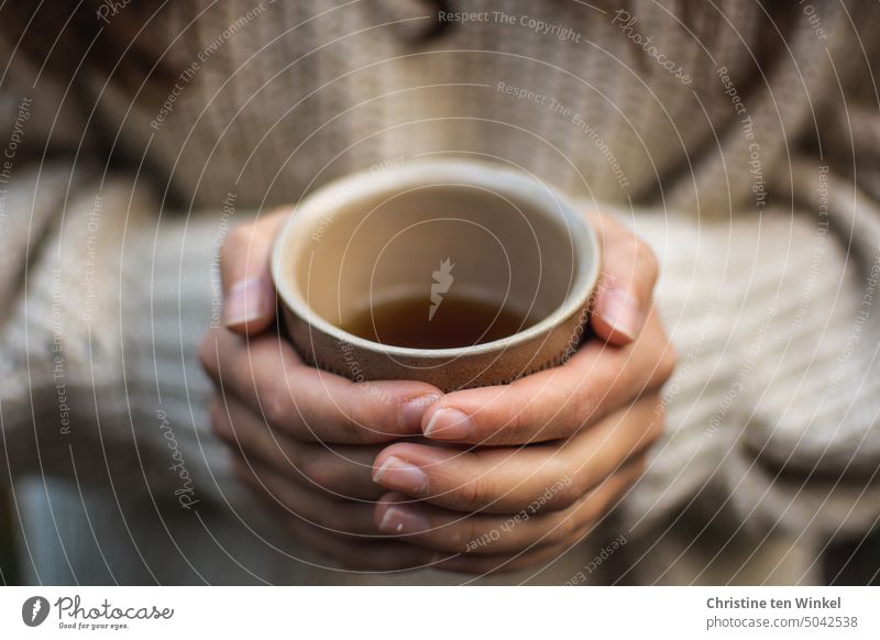 tea time hands teacups chill hot tea warming To hold on Autumn Sweater Hot drink Warm up Energy crisis Cozy cold season Winter Beverage To enjoy Tea Mug Calm