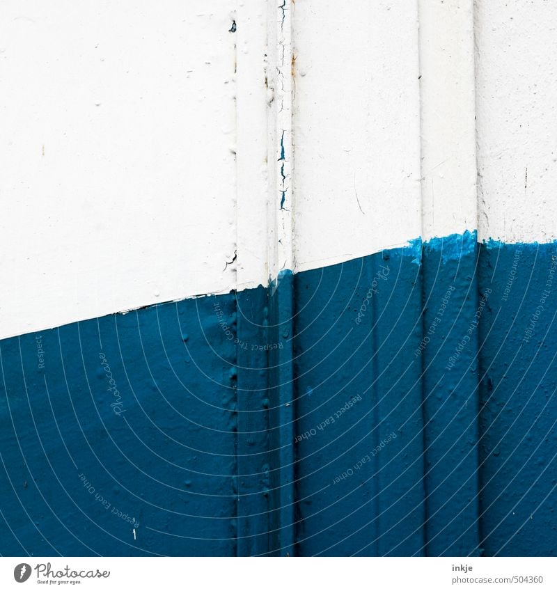 detail 3 Deserted Wall (barrier) Wall (building) Facade Navigation On board Metal Line Tilt Blue White Diagonal Rising Division Incline Colour photo