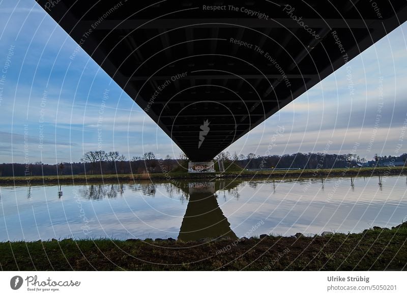 Reflection of the bridge and the sky in the canal #sky #bridge #mirroring #canal #water #winter Channel Water Bridge Light Architecture Germany