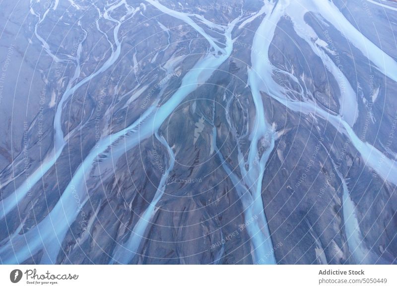 Aerial breathtaking view if river estuary in nature valley wetland countryside landscape water scenic terrain iceland season surface stream flow picturesque