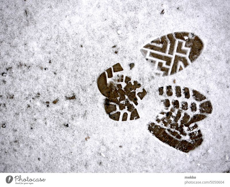 A failed attempt to follow in someone's footsteps Snow footprint Footprint Cold Winter Tracks footprints White Snow track Lanes & trails Snow layer Weather