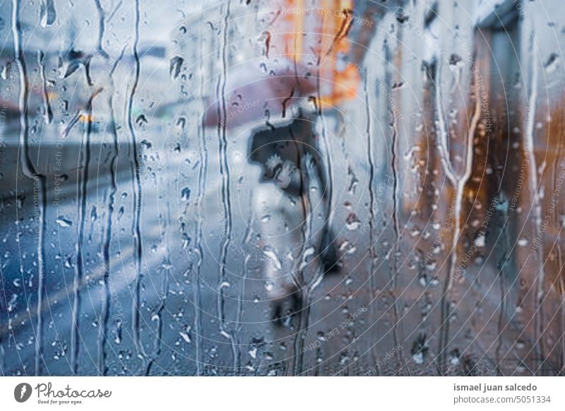 woman with an umbrella in rainy days in wintertime in bilbao city, basque country, spain people person pedestrian raining rainy season water drops street urban