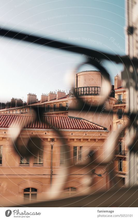 regard par la fenêtre Marseille View from the window Foreground Tower tower Mediterranean France French French balcony Balcony rail balcony rail Warm colour