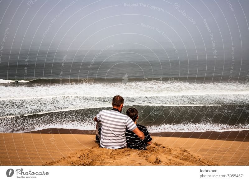 two together coast especially Fog Clouds Exterior shot sandwich harbour Desert Africa Namibia Sand Ocean Far-off places Wanderlust Longing travel Colour photo