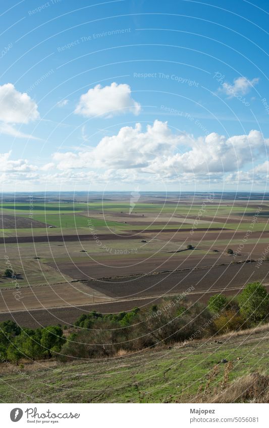 Beautiful aerial view of the countryside. Agriculture land clouds valladolid travel scenic beautiful grass background natural outdoor scenery meadow agriculture