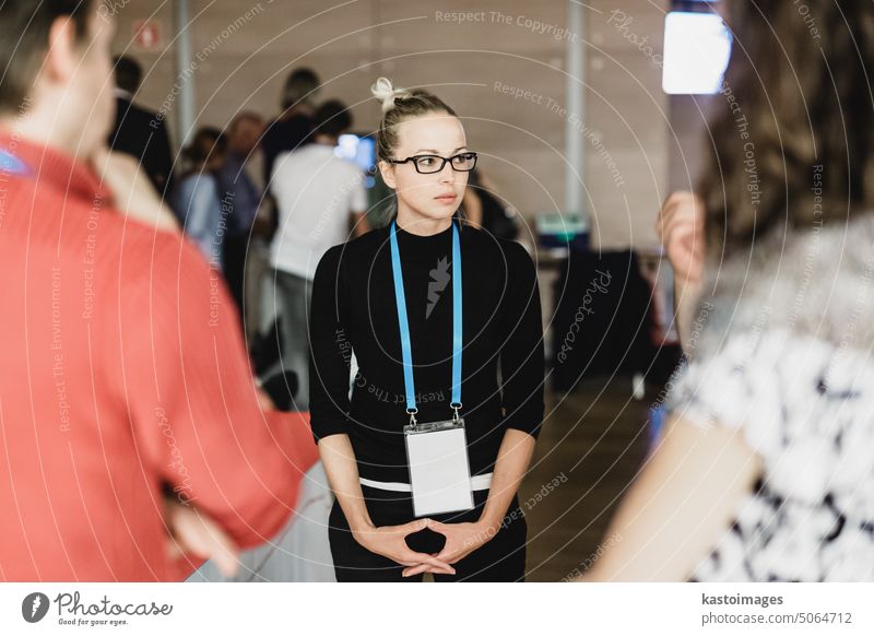 People interacting during coffee break at medical conference. business people group meeting talking caucasian female experts team professional science