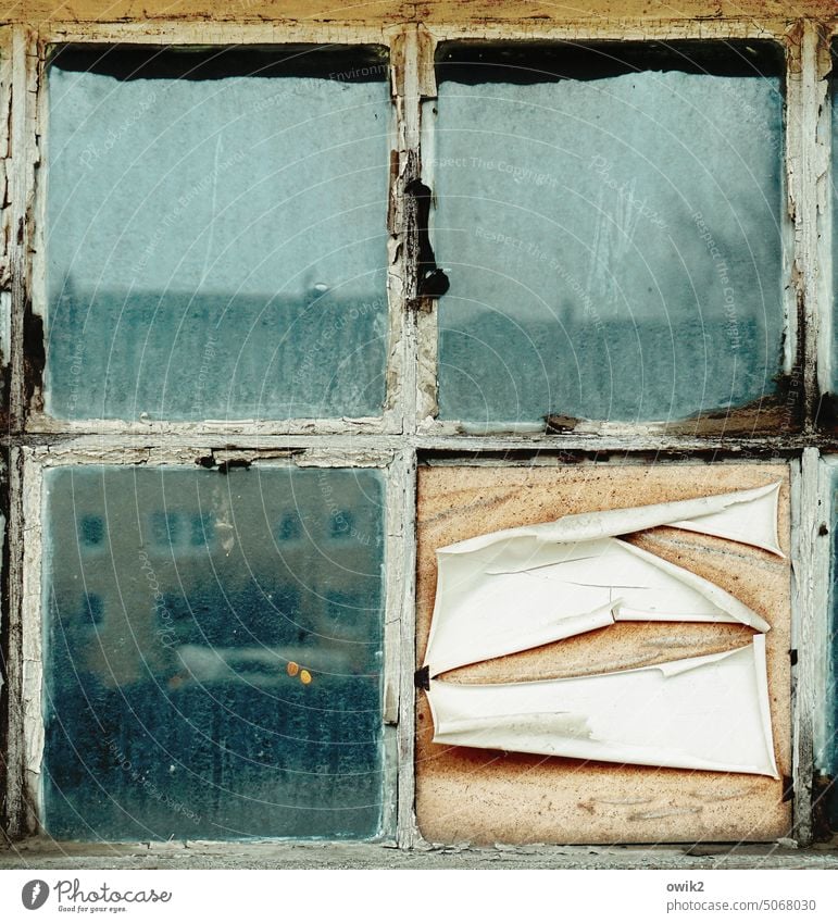 frosted glass Window Window pane Glass worn-out Reflection Slice reflection Abstract Tracks Close-up Covers (Construction) Screening hung Detail Pane