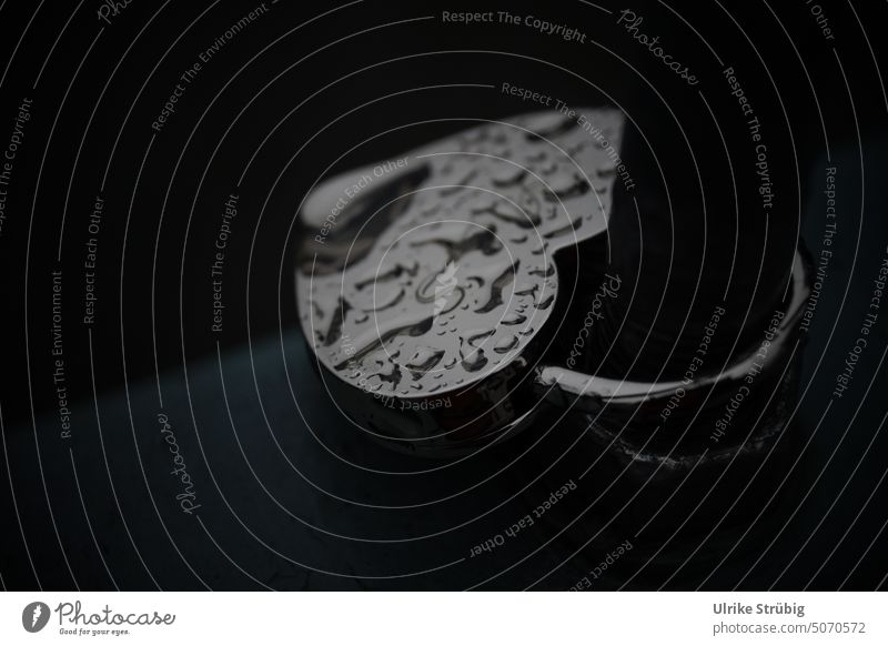 Heart shaped love lock in the rain Love lock, rain, winter, black and white, silver Deserted Exterior shot Water Cold Winter White Black Silver Subdued colour
