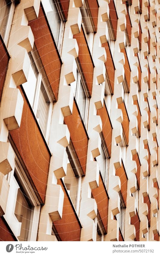 Architectural detail of a modern building Architecture Modern architecture Building Facade Structures and shapes Window Line embossed orange Design urban