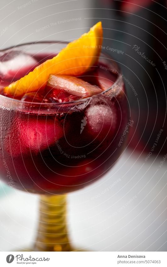 Traditional Red Sangria red sangria red wine bar fruits glass alcohol drink beverage orange apple ice wineglass party lemonade juice celebrate restaurant set