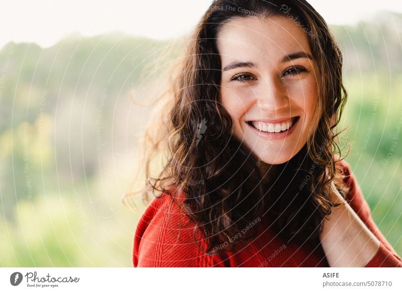 Portrait of beautiful young woman with healthy smile outdoor Woman pretty portrait Happy Smiling tooth youthful Cheerful tooth-colored Beauty & Beauty Face