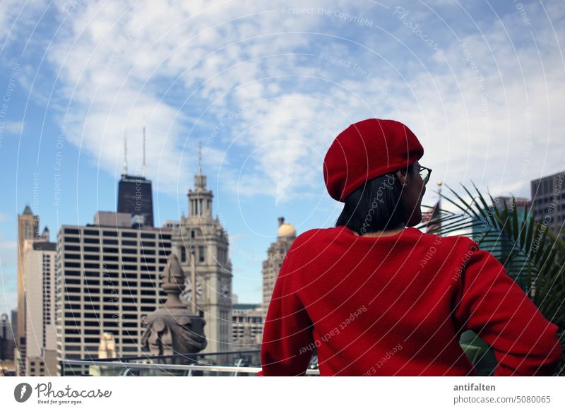 First in 2024 happy new year Vantage point Woman New Year's Eve Joy Colour photo City life Chicago Hotel Facade outlook Office building facade Americas