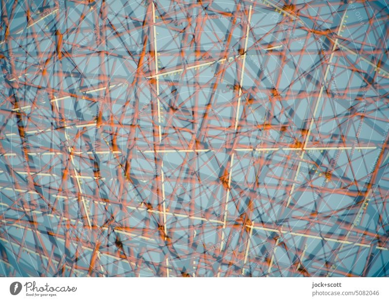 Column construction cross and crosswise props Construction Ferris wheel Double exposure Structures and shapes Abstract Line Irritation Detail criss-cross