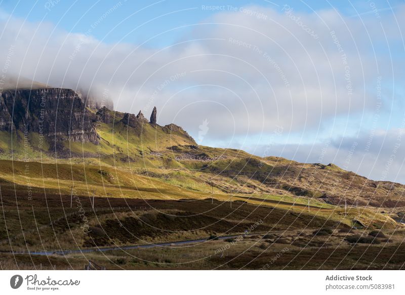 Green mountain located in Skye Island Scotland scenery range highland nature autumn cold skye island scotland europe landscape majestic weather ridge cliff hill