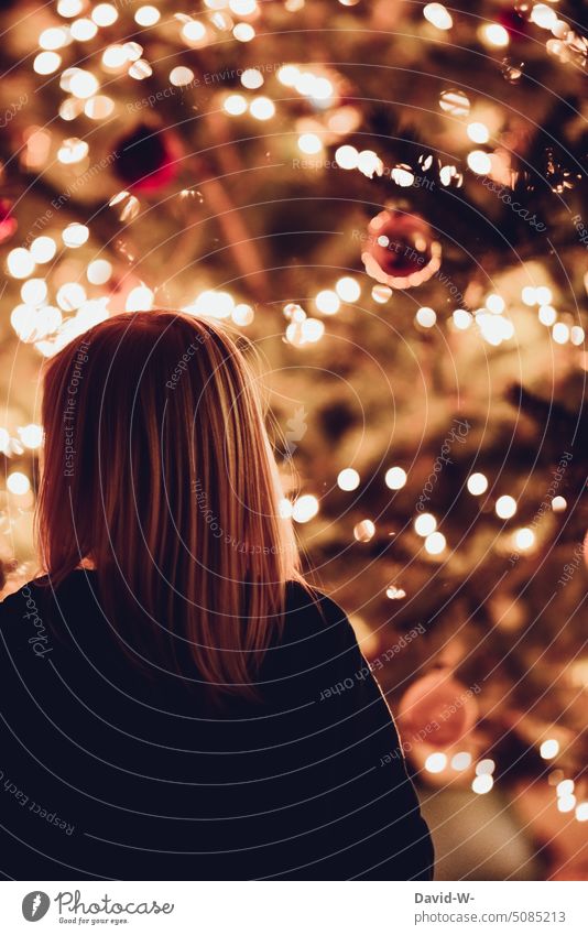 Christmas - child in front of Christmas tree Christmas & Advent Child Girl tranquillity Anticipation Tradition Festive Illuminate reverence christmas eve