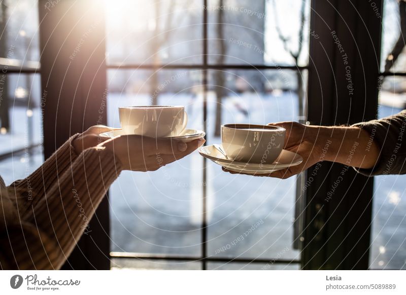 Coffee Hand morning mood coffee shop Coffee cup coffee house takeaway coffee coffee time Coffee break Time to yourself coffee drink Together morning sun