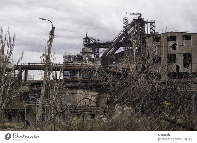 destroyed buildings of the workshop of the Azovstal plant in Mariupol Ukraine Russia abandon attack blackout blown up bombardment broken burned out city