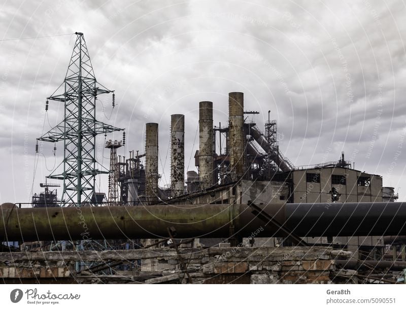 destroyed buildings of the workshop of the Azovstal plant in Mariupol Ukraine Russia abandon attack blackout blown up bombardment broken burned out city