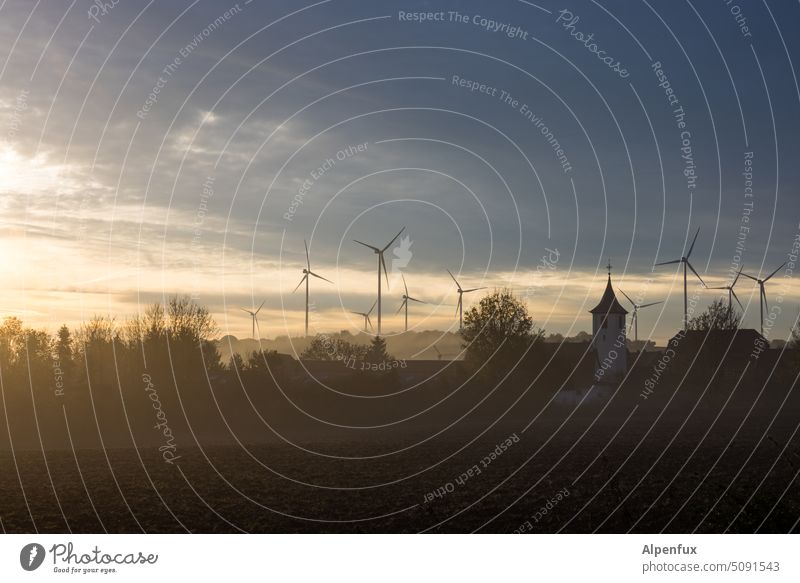 fresh wind for the church Church Fog windmills wind power Wind energy plant Pinwheel Renewable energy Energy industry Electricity Eco-friendly