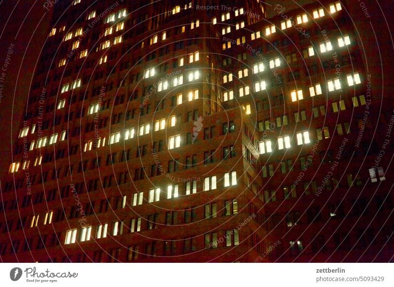 Potsdamer Square 1 Evening Architecture Berlin Office city Germany Dark Twilight Facade Window kollhoff Worm's-eye view Building Capital city