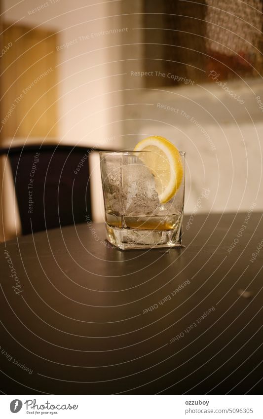 Close up emtpy glass of mocktail in cafe table cocktail drink restaurant empty alcohol bar pub ice background reflection menu soda lifestyle mint mojito orange