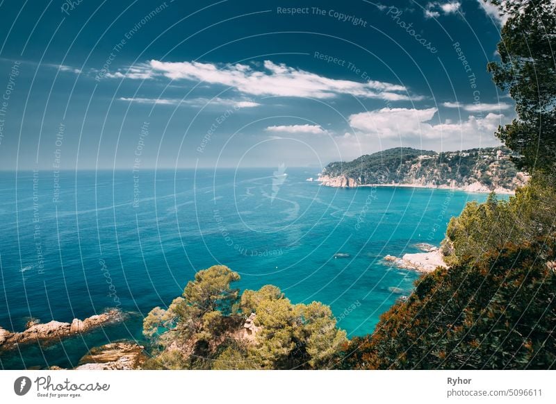 Tossa De Mar, Girona, Spain. Balearic Sea. Spring Spanish Nature With Summer Rocky Landscape And Seascape rock spanish top view sea travel coast ocean