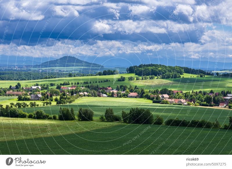 View from the Königshainer mountains to the landscape near Görlitz Königshain Mountains goerlitz Saxony Forest Tree Landscape Nature Upper Lusatia Field Meadow