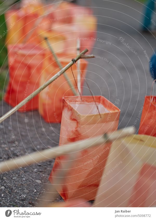 Lanterns before lighting lanterns Kindergarten children Lantern run Light Dark Evening Twilight Orange