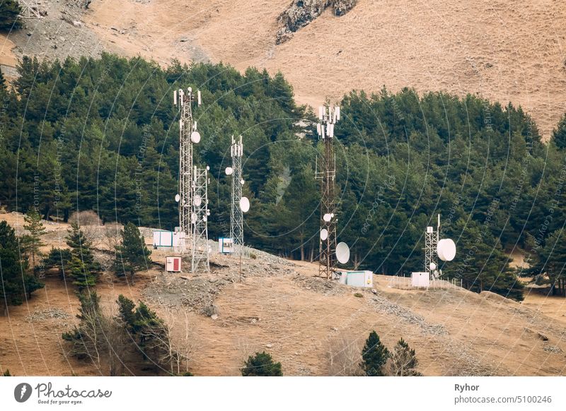 Batumi, Adjara, Georgia. Telecommunications Cell Phone Tower With Antennas On Mount. landscape digital electronic industrial georgia mountain cell Connection