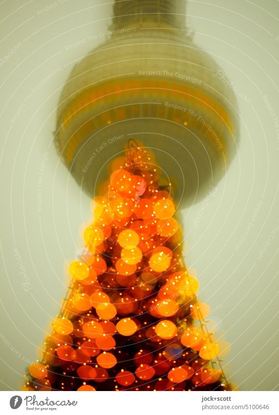 Christmas tree meets TV tower Berlin TV Tower Tourist Attraction Winter multiple exposure defocused blurriness Capital city Landmark Feasts & Celebrations