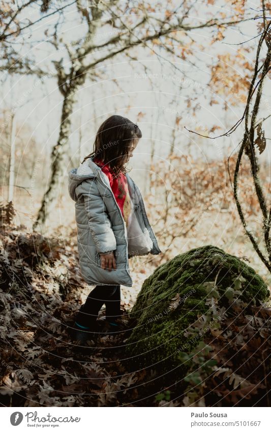 Cute girl on the woods Girl Child 3 - 8 years Autumn Authentic Autumnal Forest explore travel Nature Lifestyle Colour photo Exterior shot childhood Caucasian