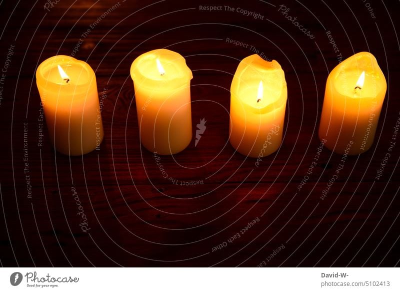 Four lighted candles for the fourth Advent Christmas & Advent 4th Advent Christmassy Candlelight Cozy Illuminate Bright candlelight Warmth atmospheric